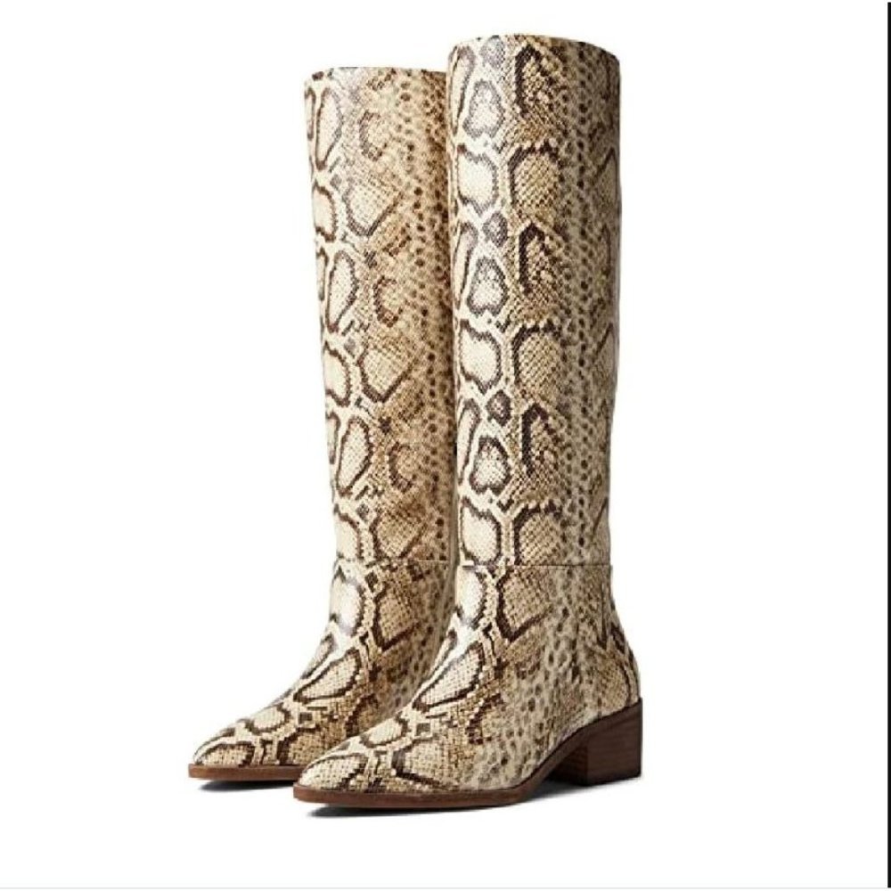 VINCE CAMUTO Beaanna Knee High Snake Print Boot Natural 7 NEW $240
